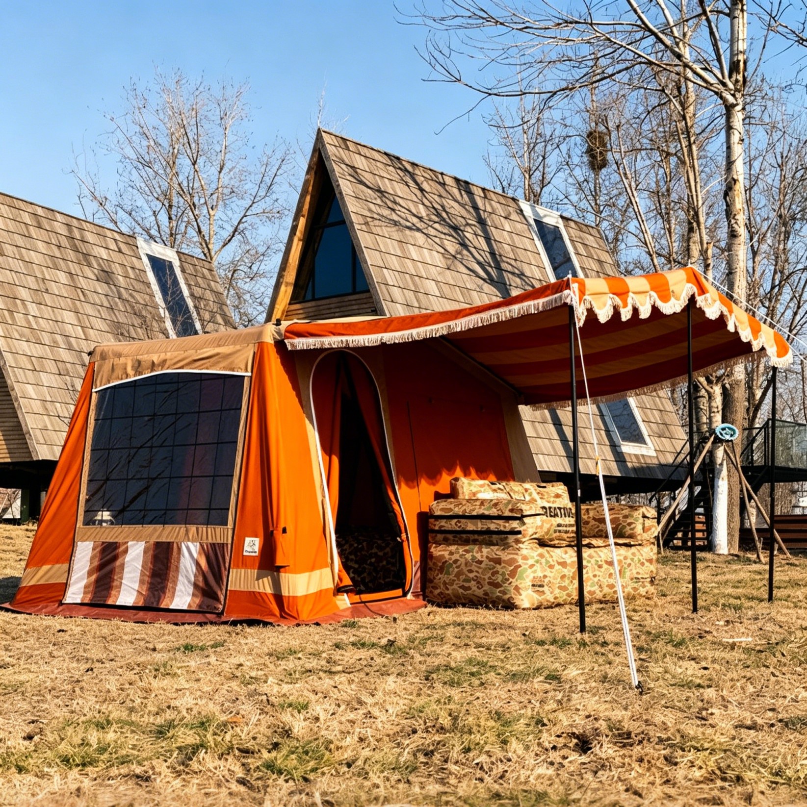Parkcat 8㎡ Vintage Inflatable Camping Tent | 4-5 Person 4-Season Luxury Glamping Tent with Stove Jack