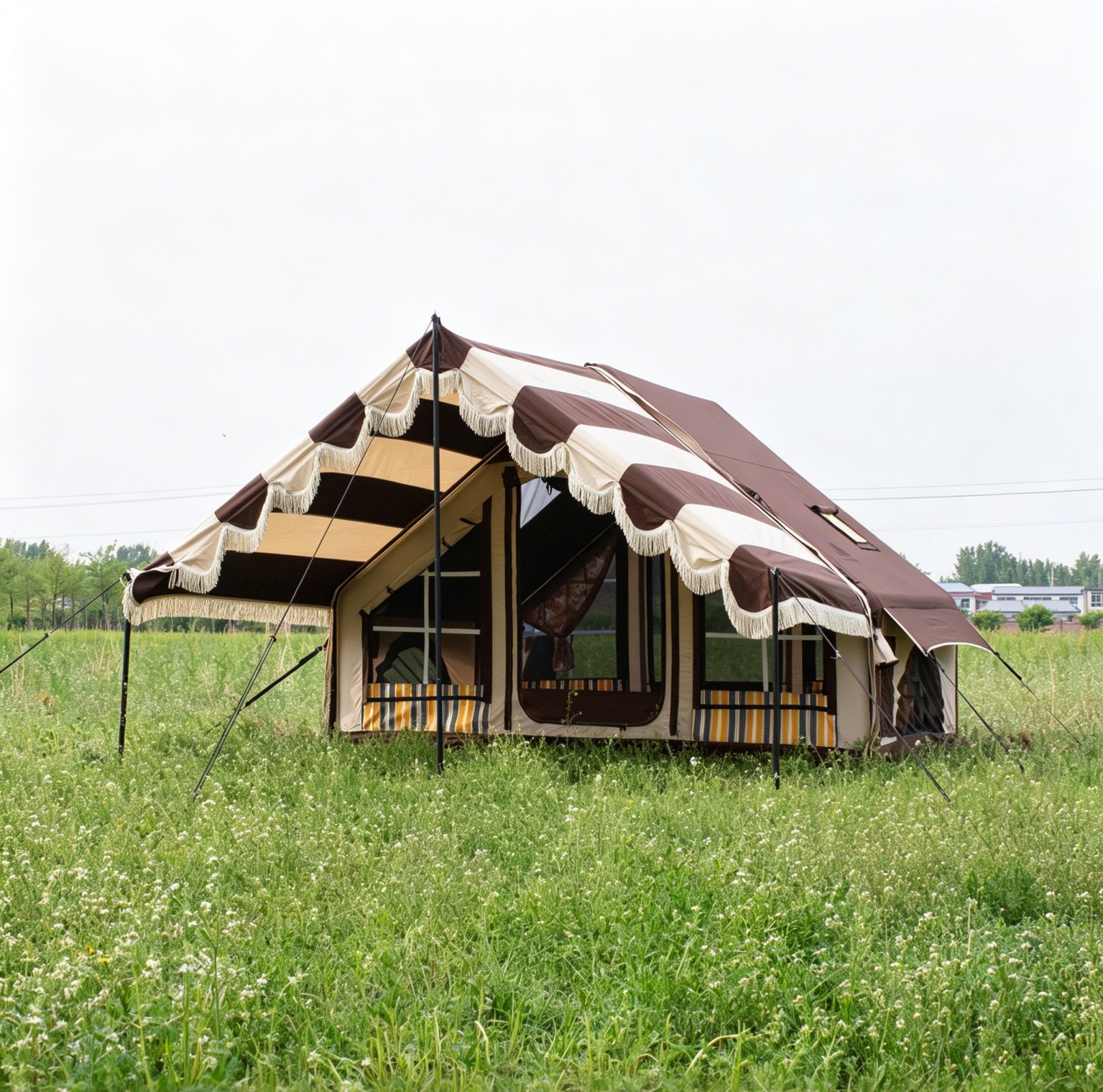 JC&HOUSE 6㎡ Vintage Inflatable Camping Tent | 3-4 Person 4-Season Glamping Tent with Stove Jack & Canopy