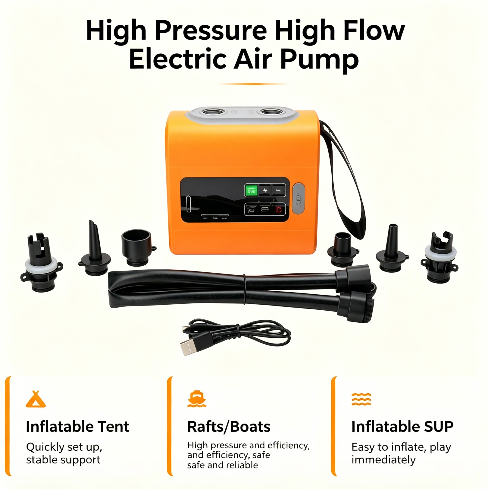133P 22PSI High Pressure Electric Air Pump Dual-Stage Inflate Deflate for Camping Tent SUP Board Boat