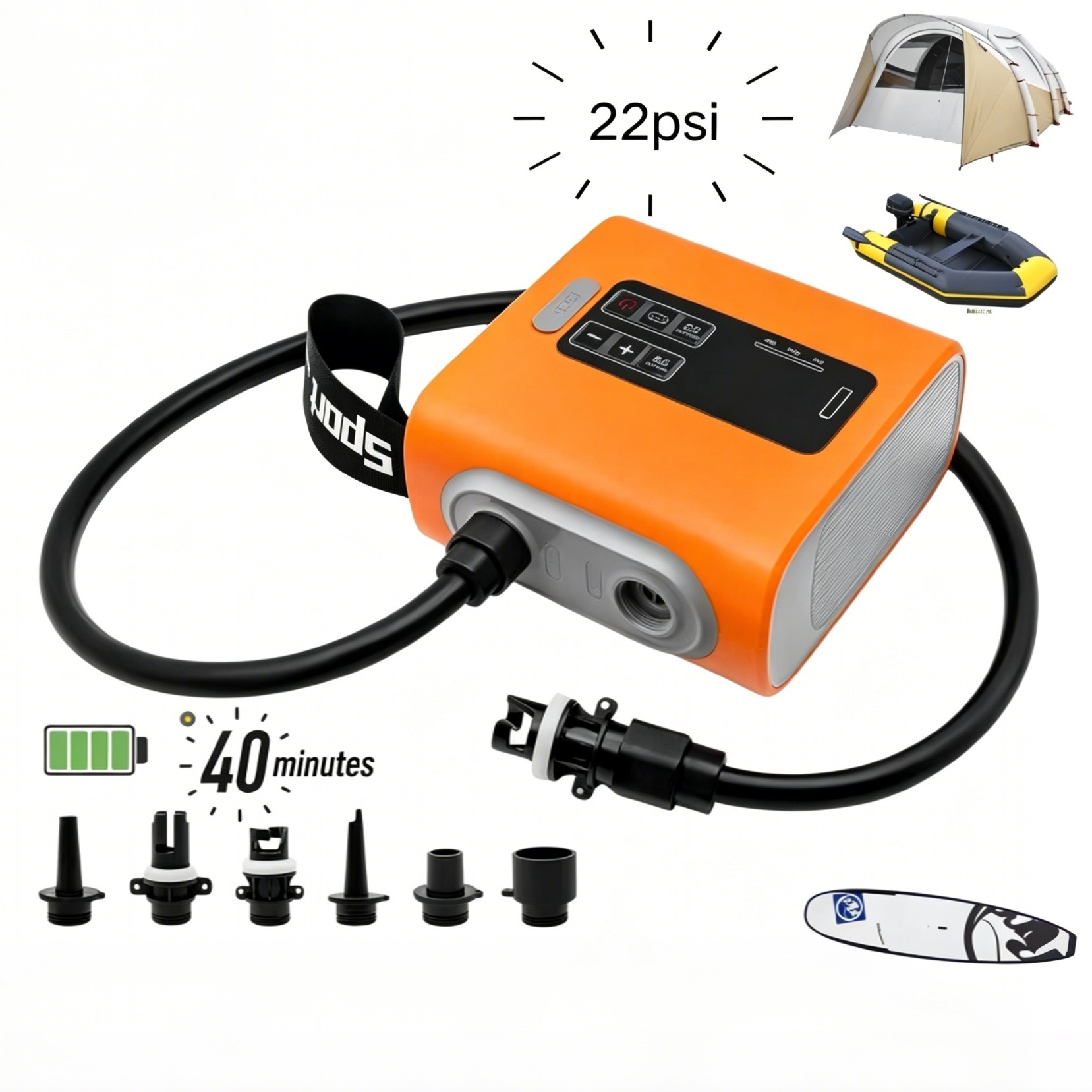 133P 22PSI High Pressure Electric Air Pump Dual-Stage Inflate Deflate for Camping Tent SUP Board Boat
