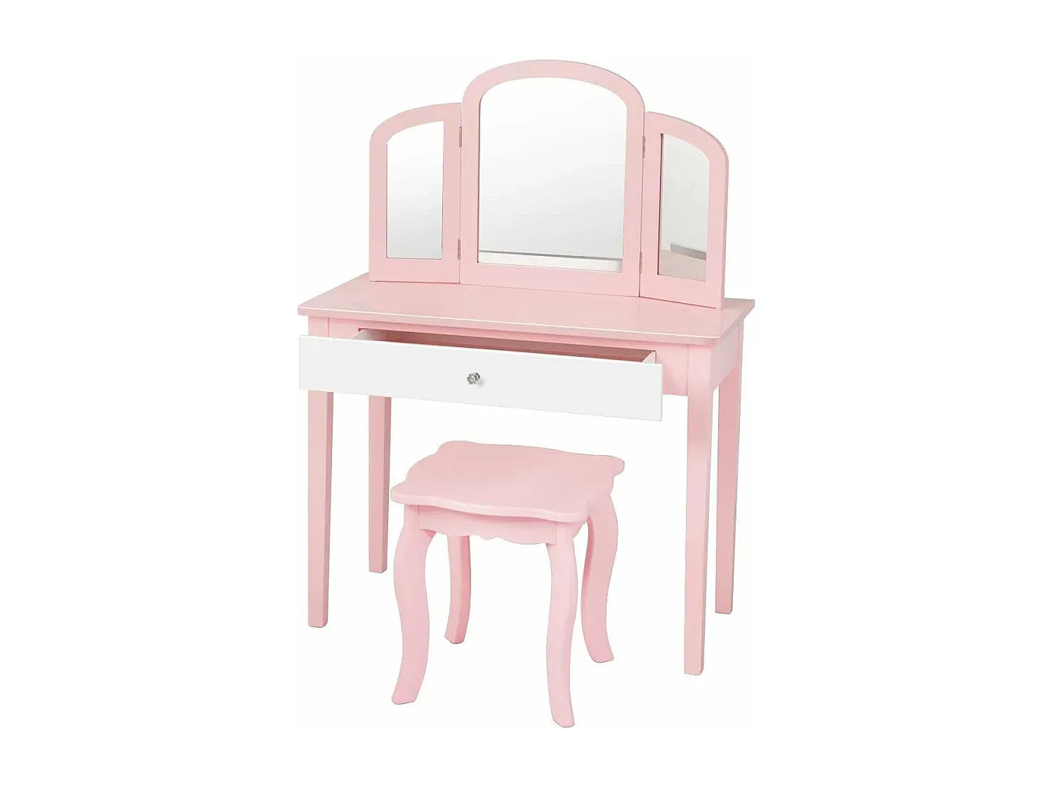 Rosa Schminktisch mit Hocker und Spiegel, Holz 80x69x141 cm
