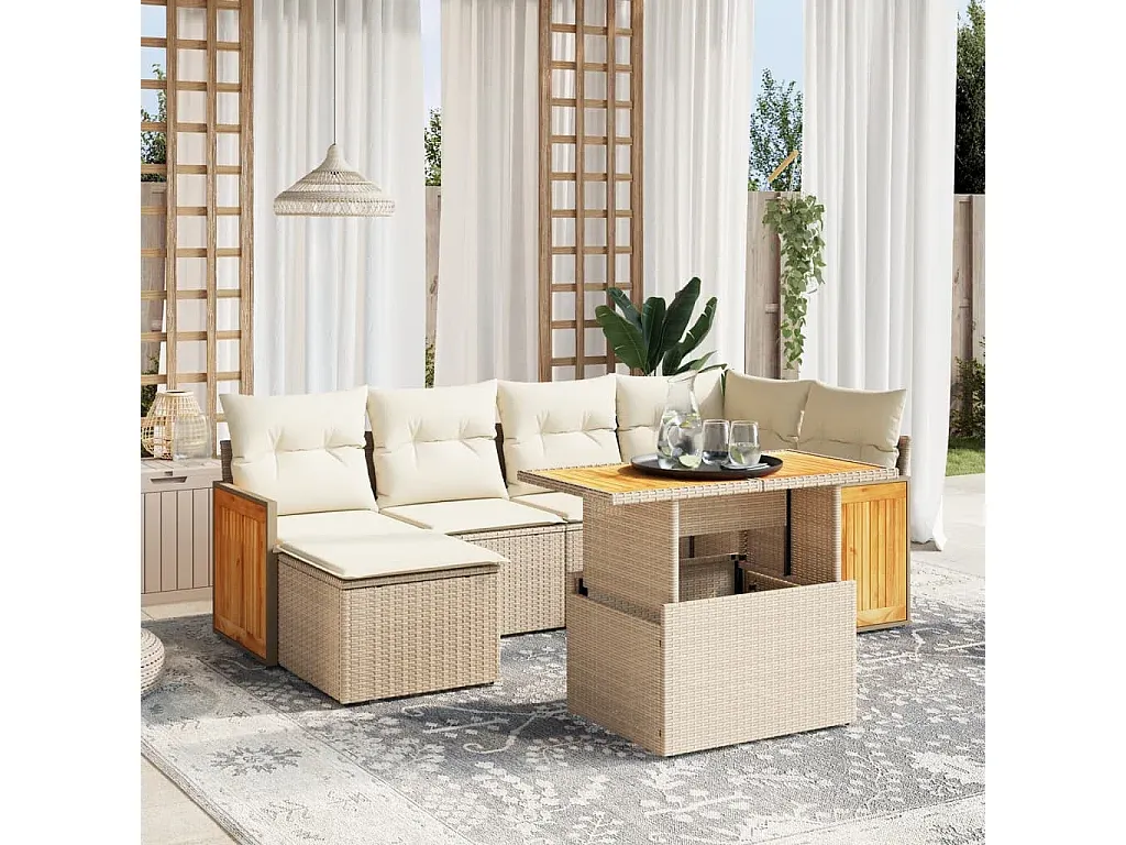 Moderne Gartenlounge mit Kissen aus Polyrattan in Braun