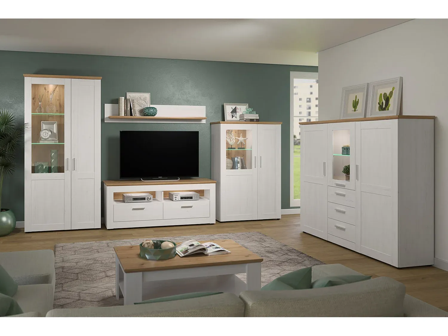 Moderner TV-Schrank in Hochglanz Weiß und Grau 180x32x30 cm