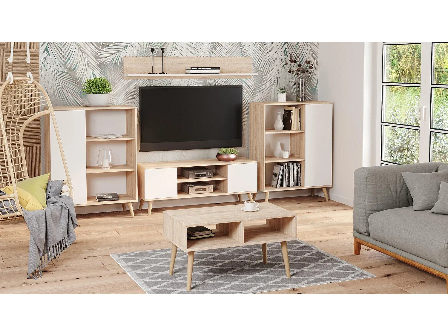 Moderne Hängevitrine mit LED-Beleuchtung und verstellbaren Glasböden