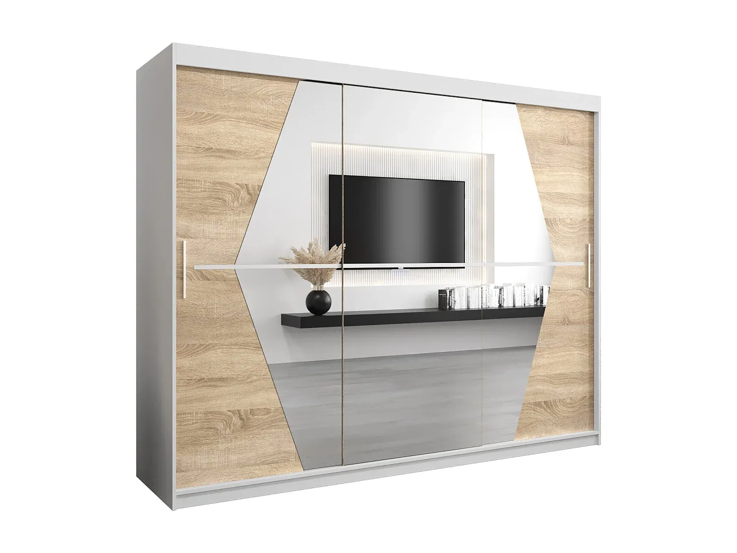 Moderner Kleiderschrank mit Schwebetüren, 2-türig, Sonoma Eiche