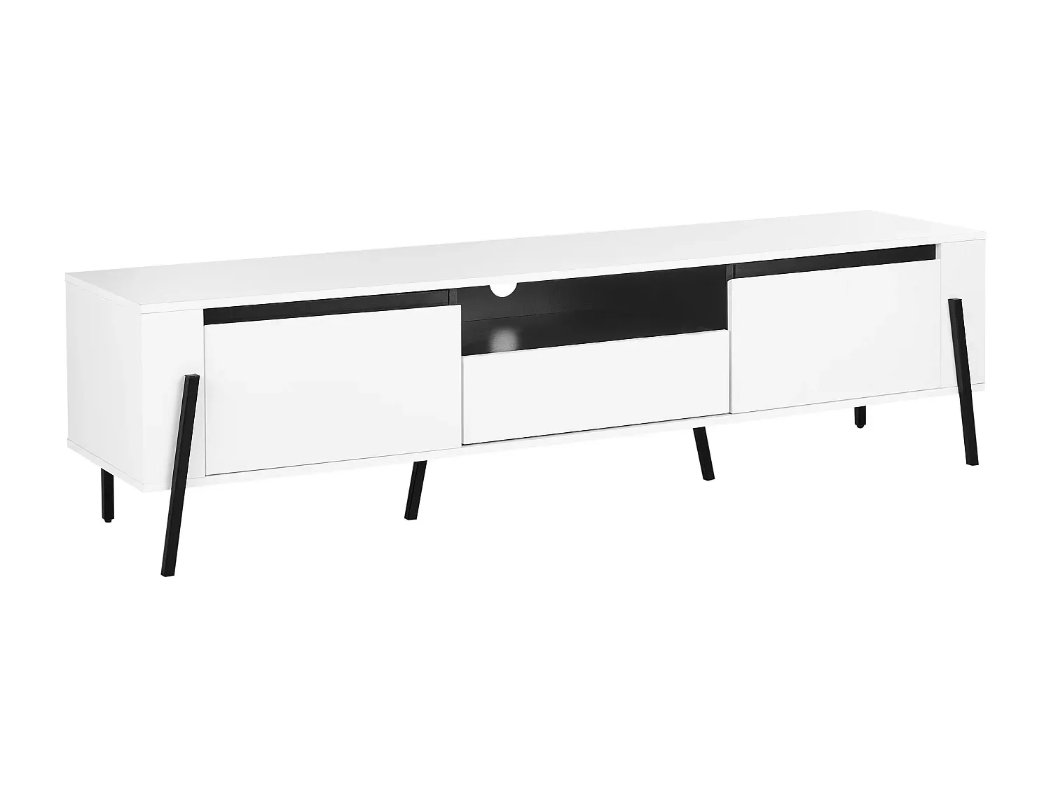 Fernsehtisch mit Schubladen und offenen Fächern, Weiß und Eiche Dekor