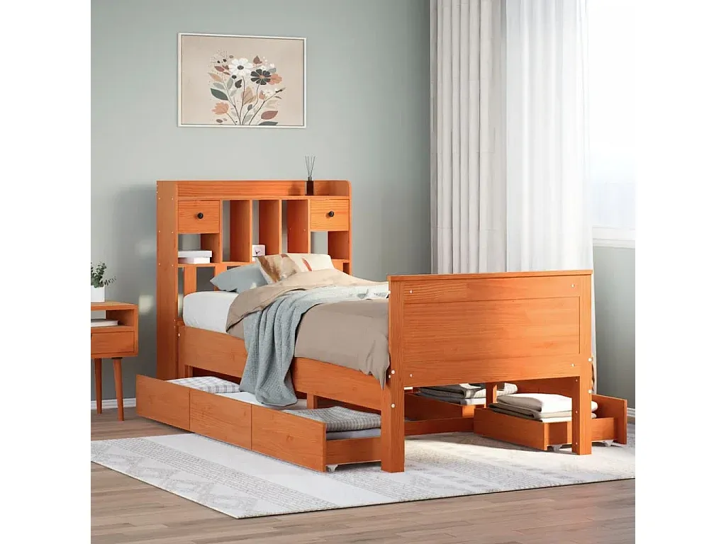 Holzbett mit integriertem Regal 180x200 cm