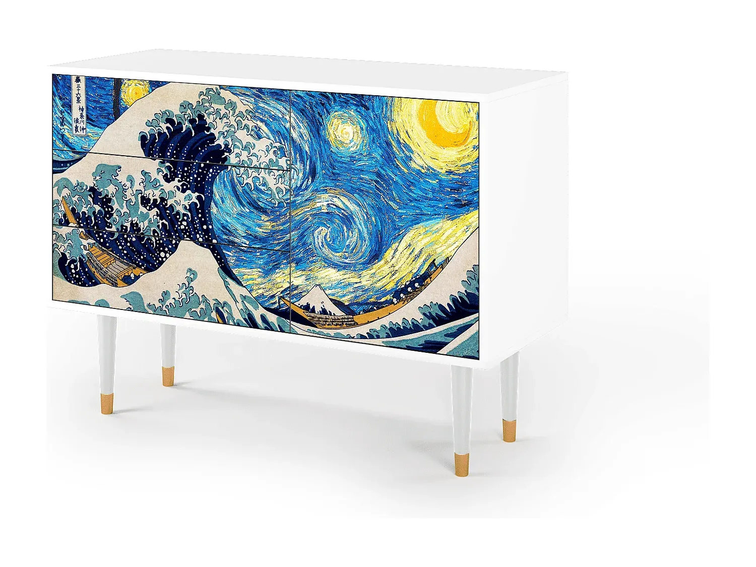 Moderner Sideboard in Sand mit Lila Akzenten