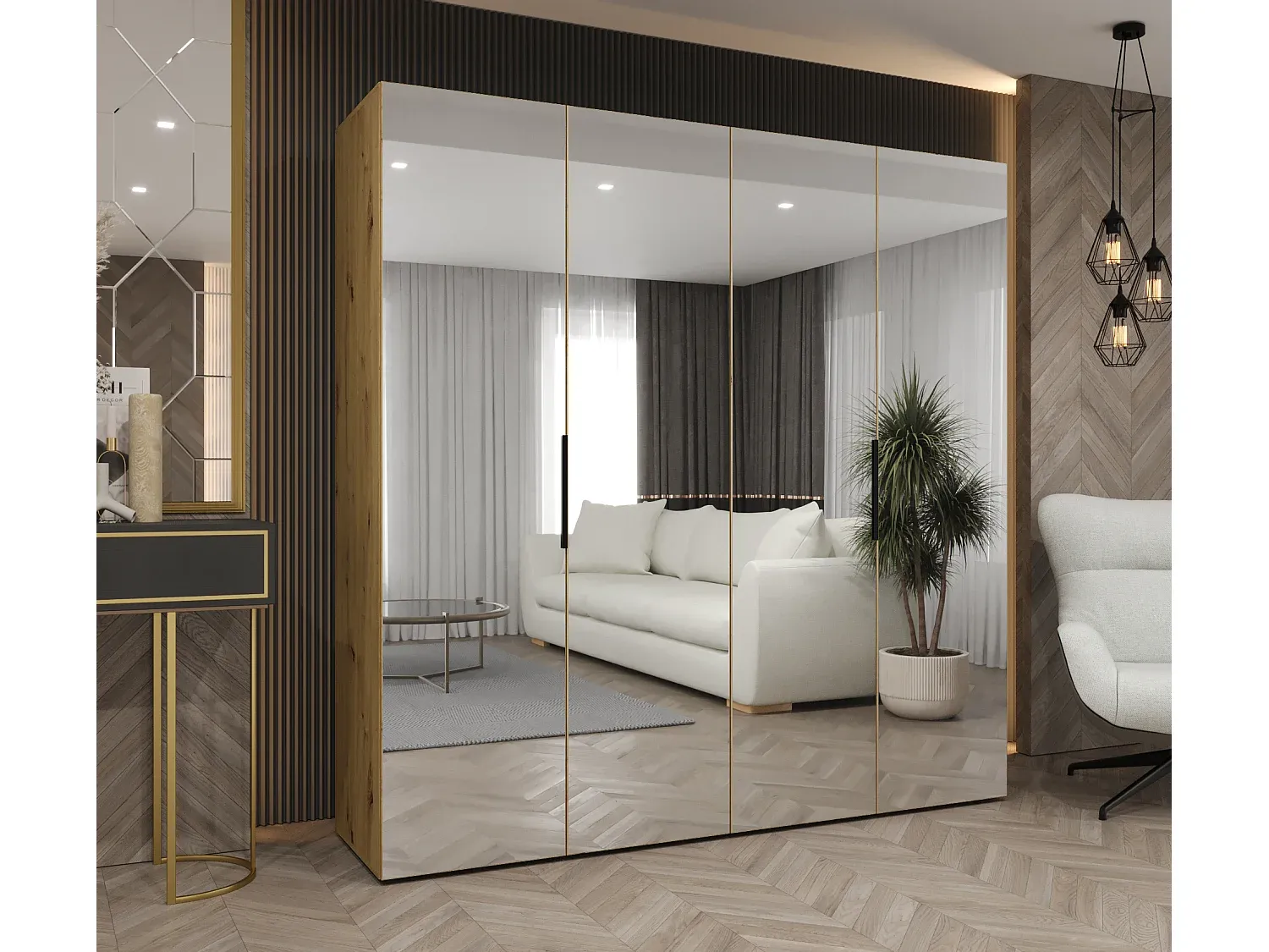 Großer Dachbodenkleiderständer mit Regalen und Schrank