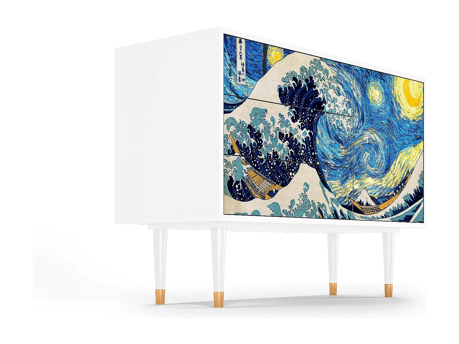 Moderner Sideboard in Sand mit Lila Akzenten