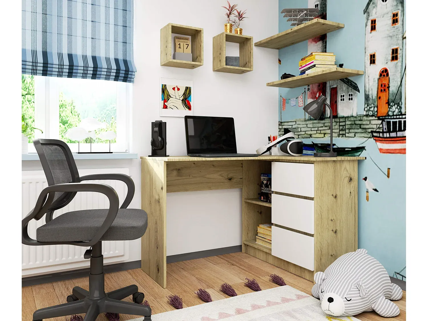 Weißer Schreibtisch mit 4 Schubladen, 98x51x76 cm, für Wohn- oder Arbeitszimmer