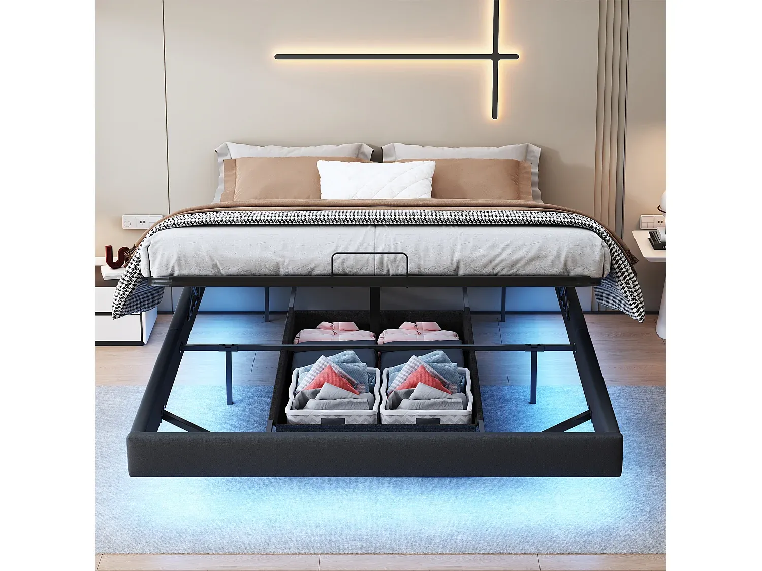 Elegantes Polsterbett aus Samtstoff in Schwarz - 120 x 200 cm