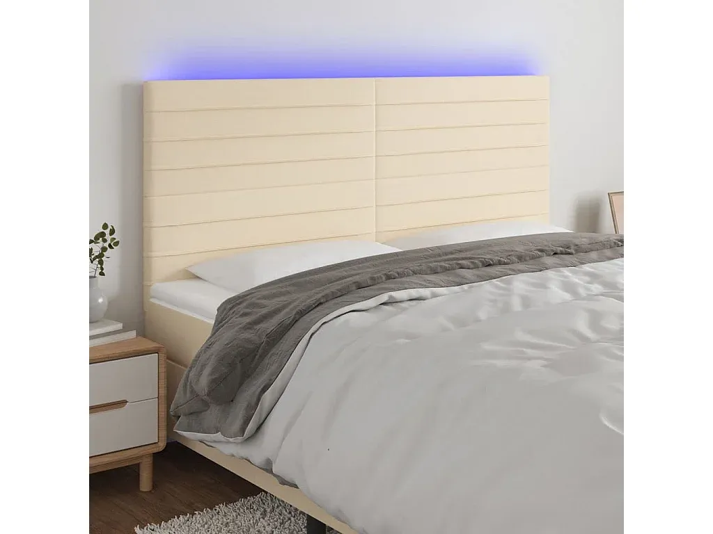 Verstellbares LED Bettkopfteil Blau 147x16x118/128 cm Stoff