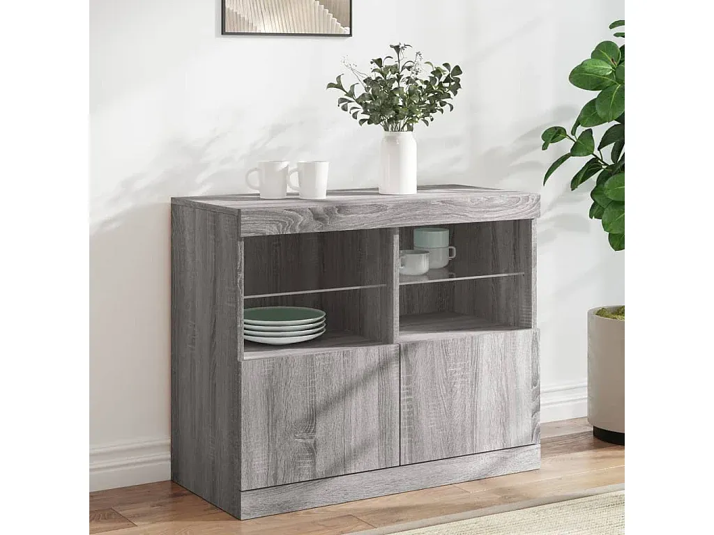 Graues Sideboard mit LED-Leuchten, Sonoma 41x37x100 cm