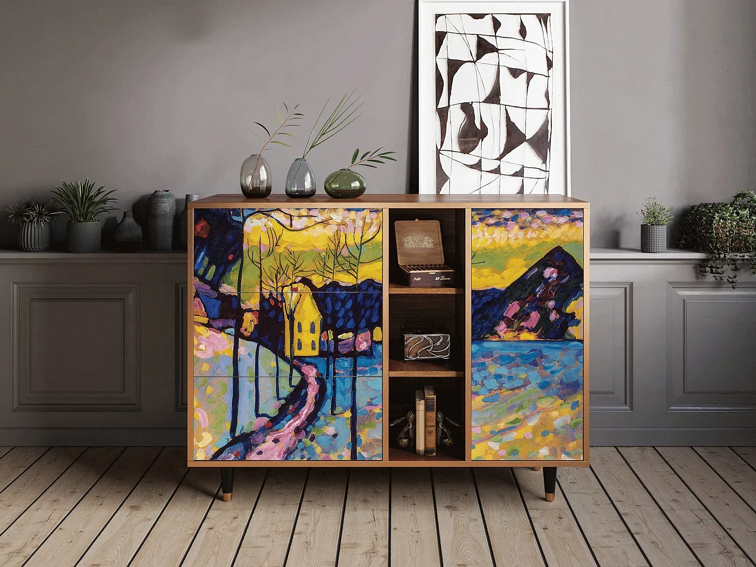 Elegantes Sideboard in Champagner und Anthrazit - 125x98x48 cm