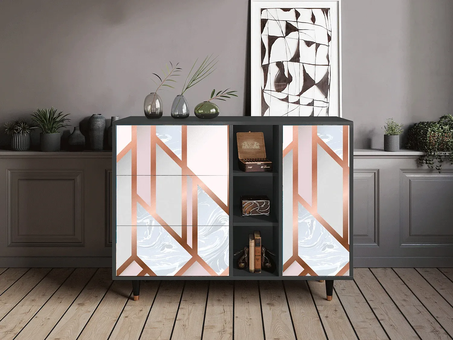 Stilvolle Hochkommode in Betonoptik, 69,5x34x180 cm