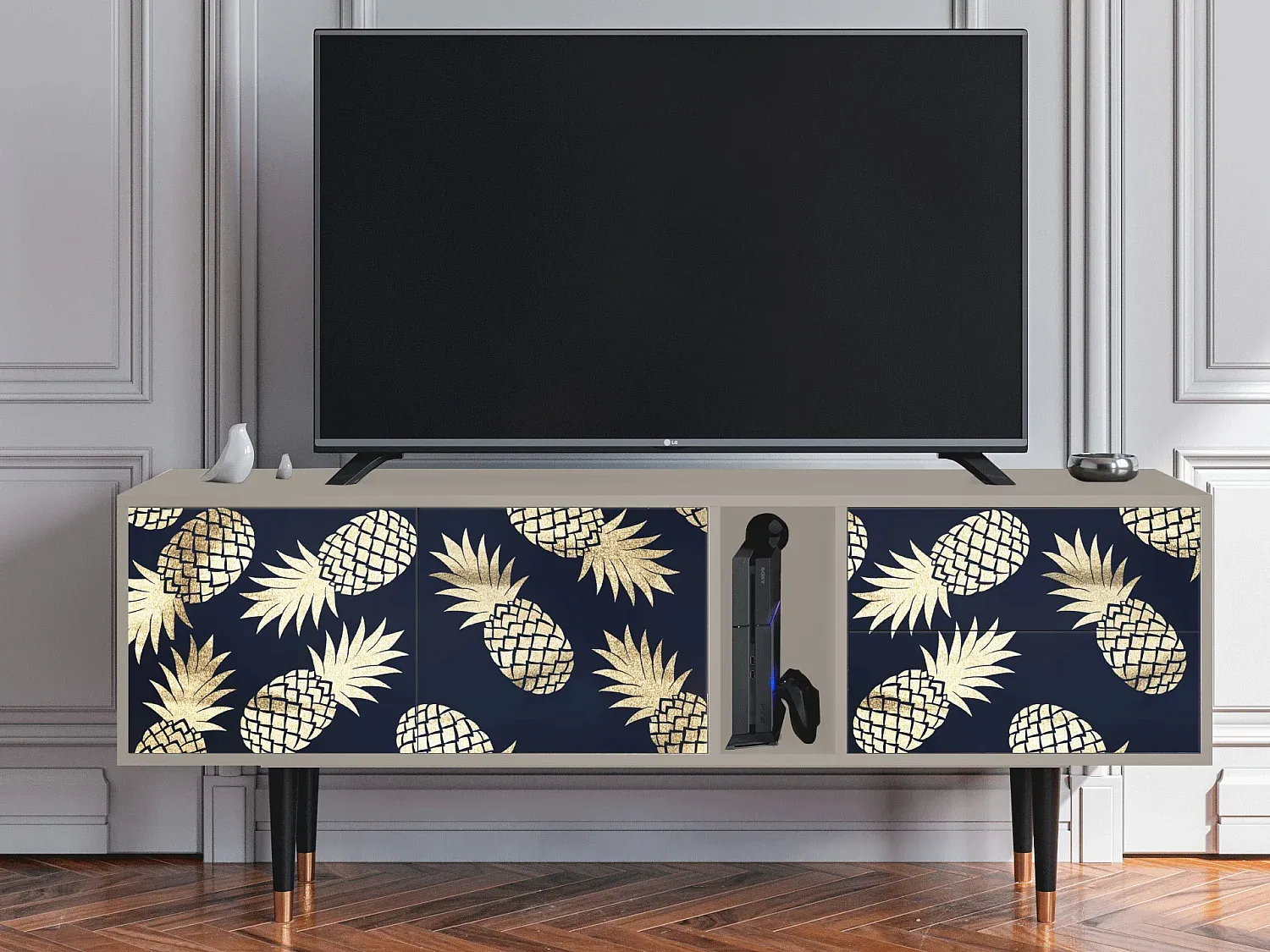 Modernes TV-Möbel mit Stauraum, Blau-Anthrazit