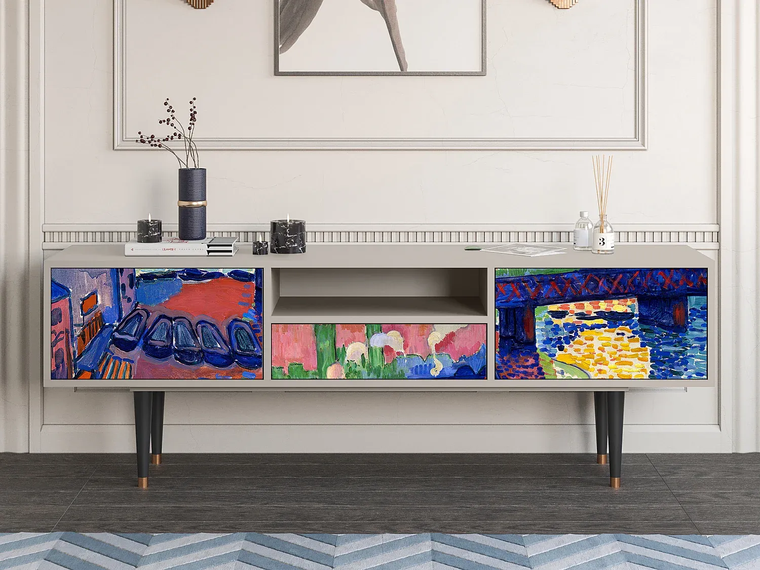 Moderner Fernsehschrank mit Stauraum, Grau