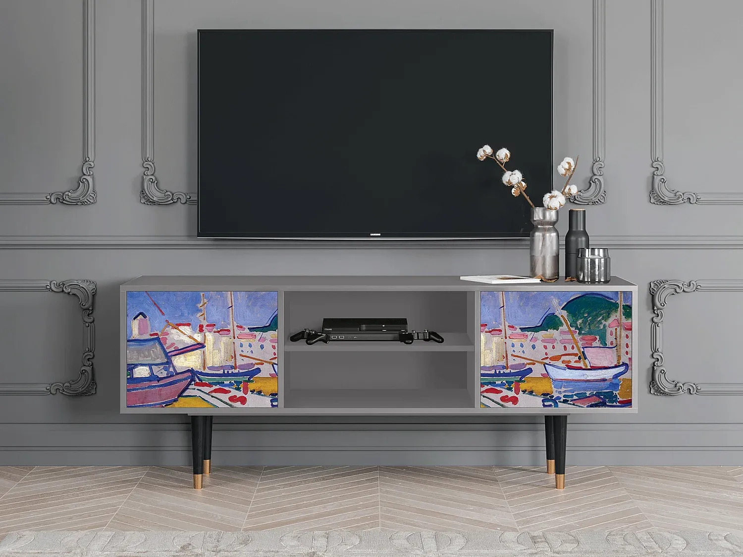Moderner Fernsehtisch mit Stauraum, 170x69x48 cm, Sandfarbe