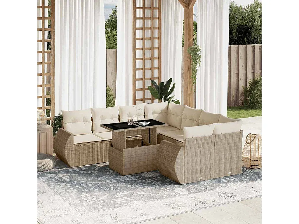 Moderne Gartensofagarnitur mit Kissen Beige