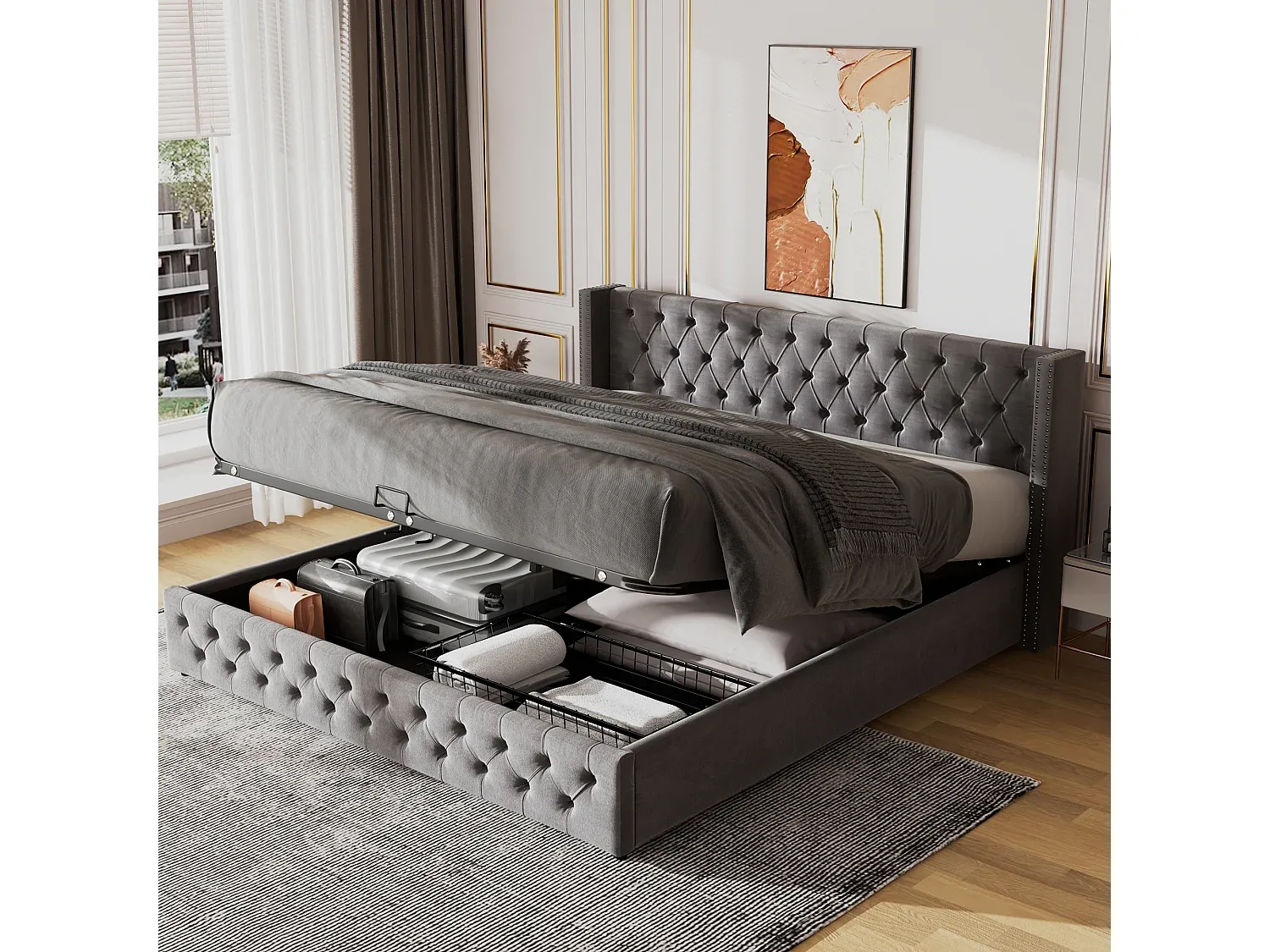 Holzbett mit Stauraum und Schräge Kopfstütze 160x200