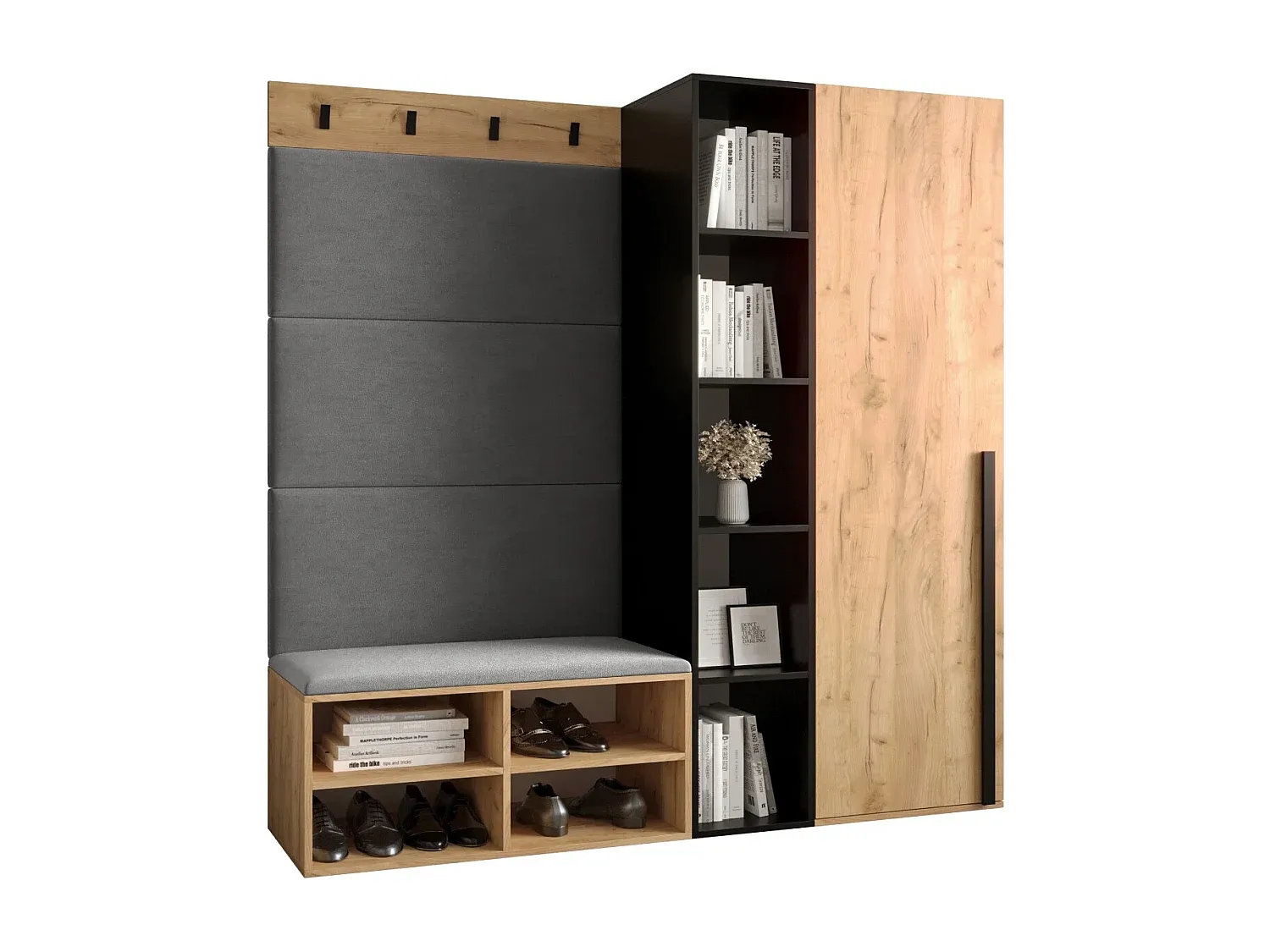 Wandgarderobe in Hochglanz Grau