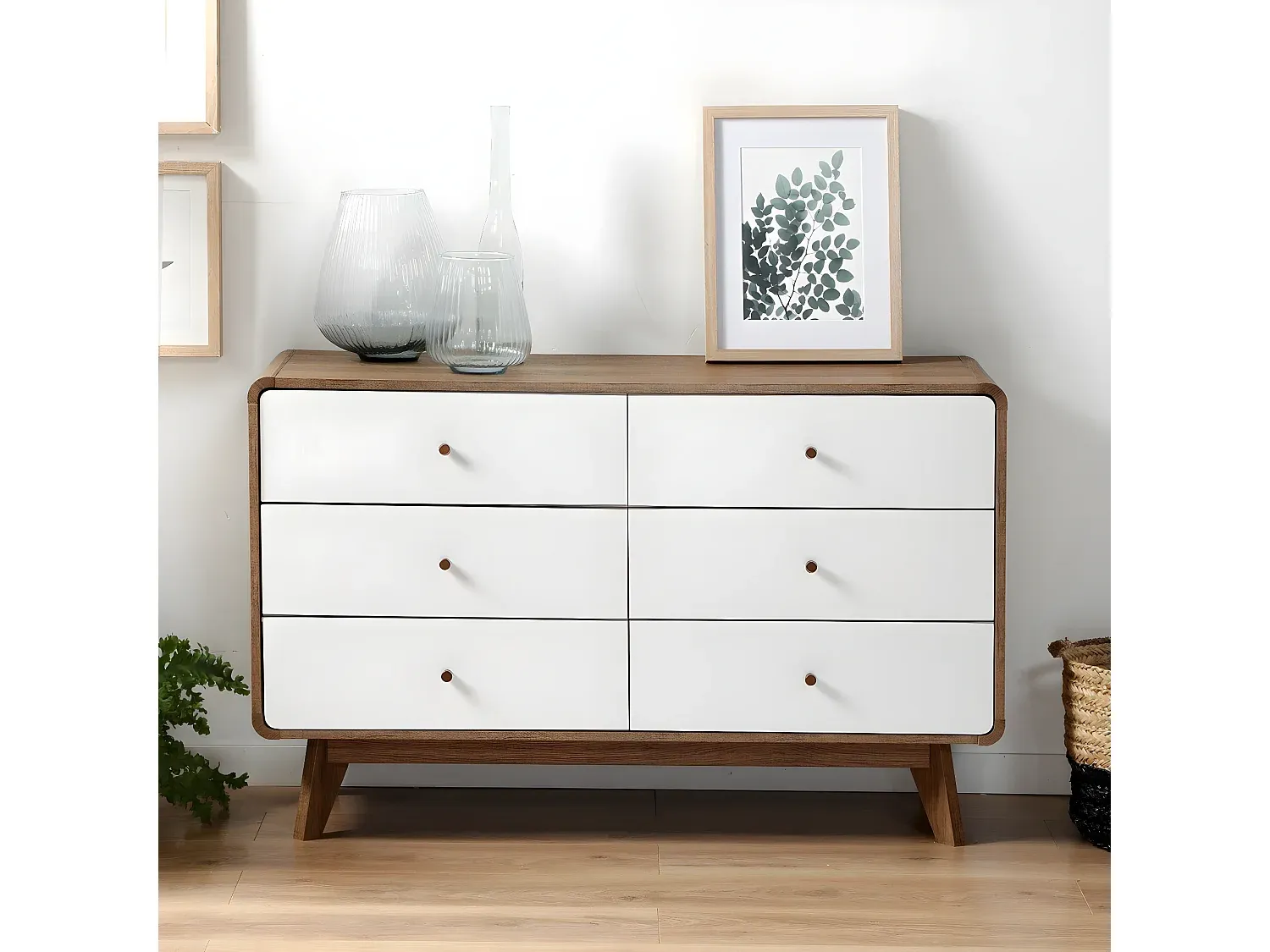 Moderne Kommode mit 6 Schubladen, Eiche Dekor