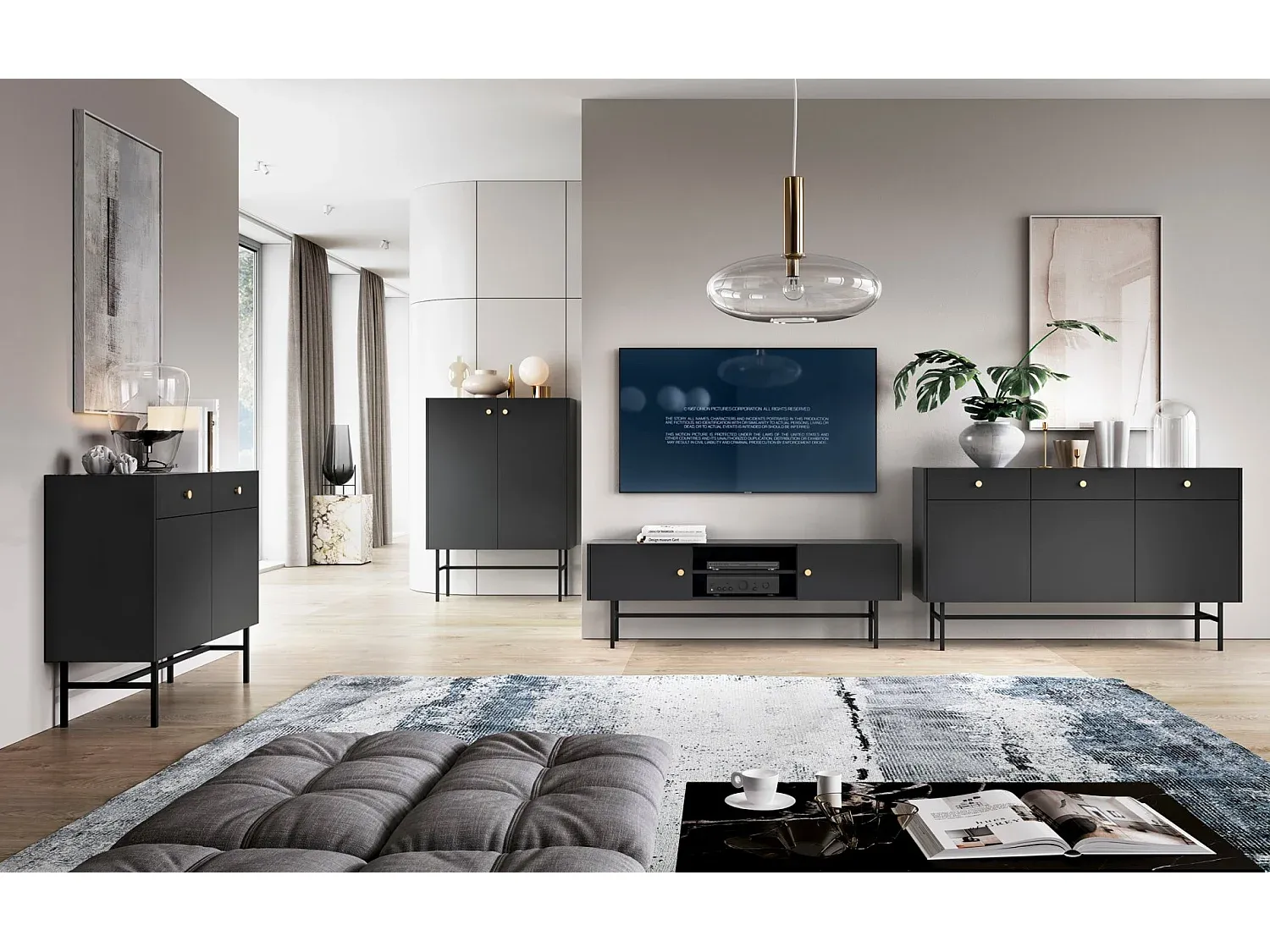 Sideboard mit Wellenmuster, Weiß, 115x84x41 cm