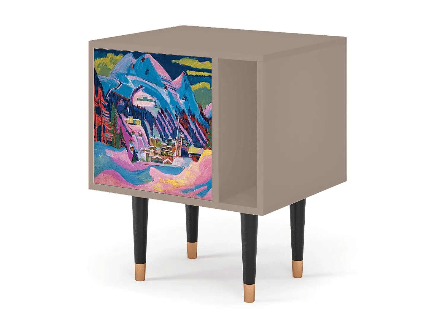 Moderner Nachttisch mit Glowworms Design, Holzfarbe