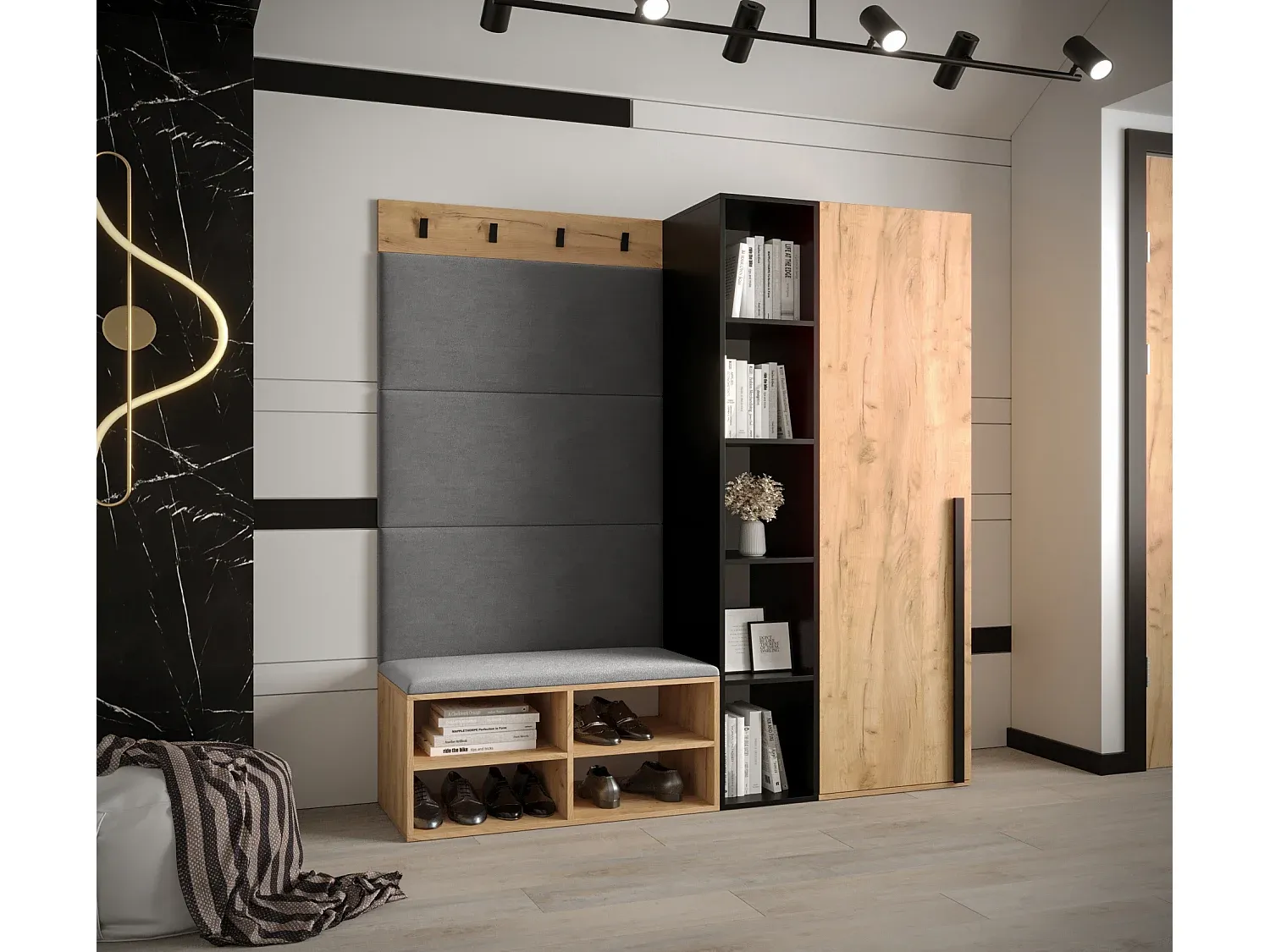 Wandgarderobe in Hochglanz Grau