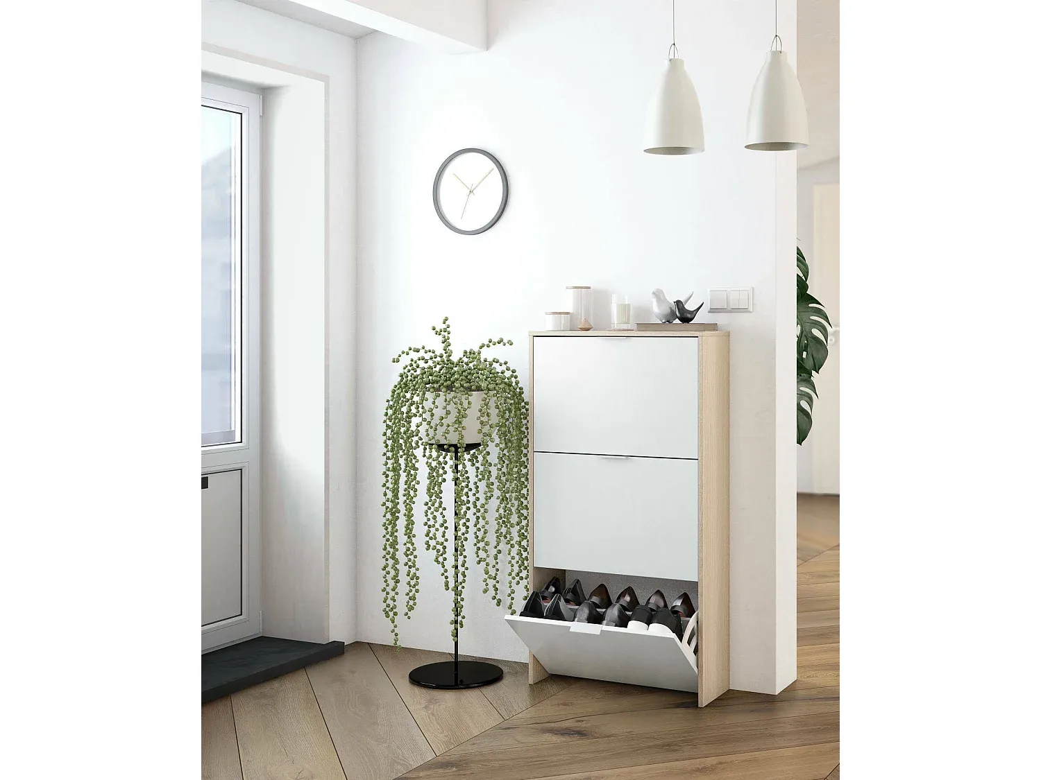 Moderner Schuhschrank mit grauem Holzfinish