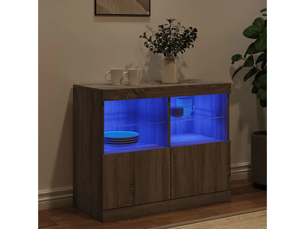 Graues Sideboard mit LED-Leuchten, Sonoma 41x37x100 cm