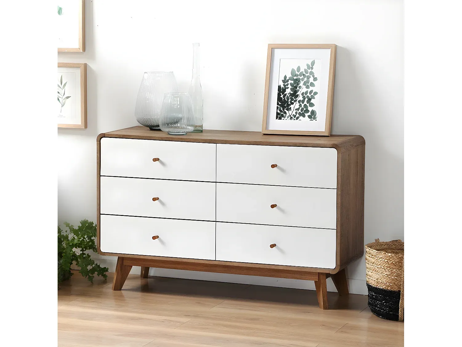 Moderne Kommode mit 6 Schubladen, Eiche Dekor