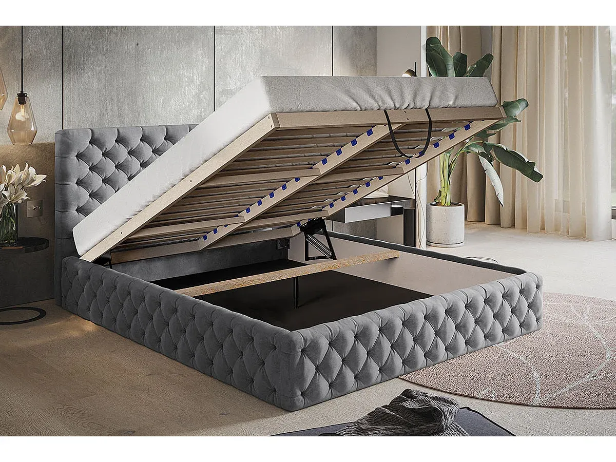 Polsterbett 160x200 mit Bettkasten und gepolstertem Kopfteil