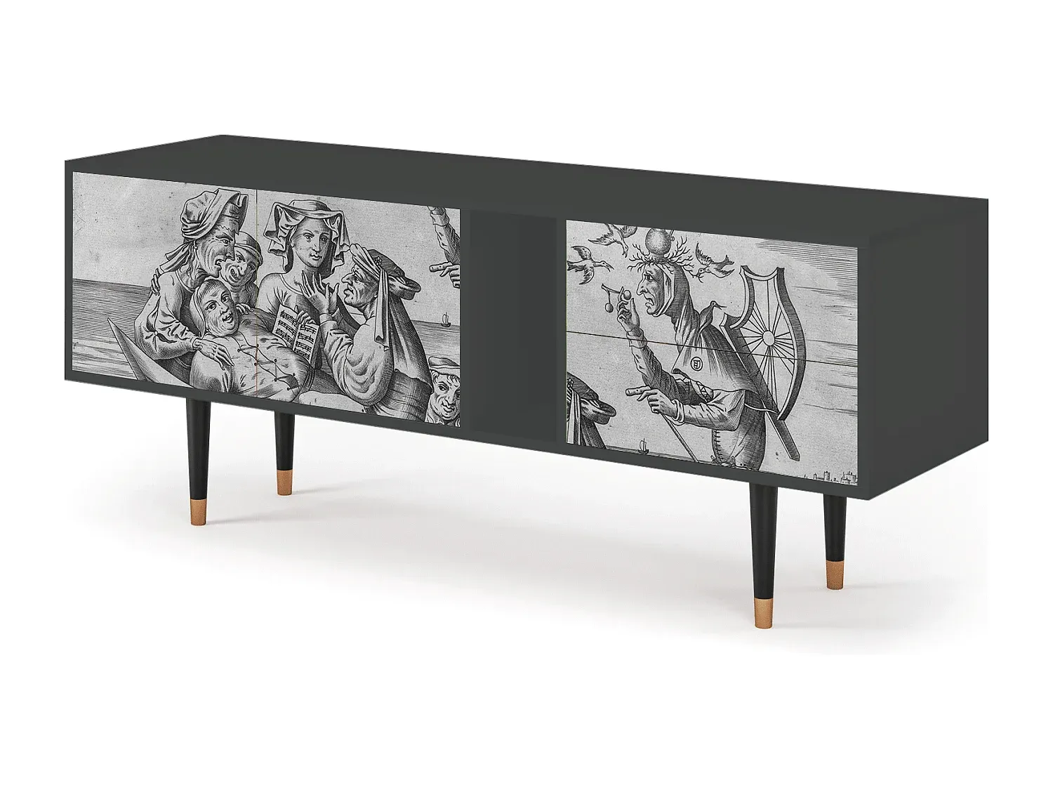 Moderner TV-Schrank mit Kabelführung und Schublade in Weiß/Schwarz