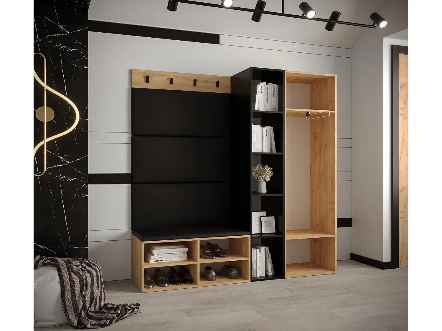 Wandgarderobe in Hochglanz Grau