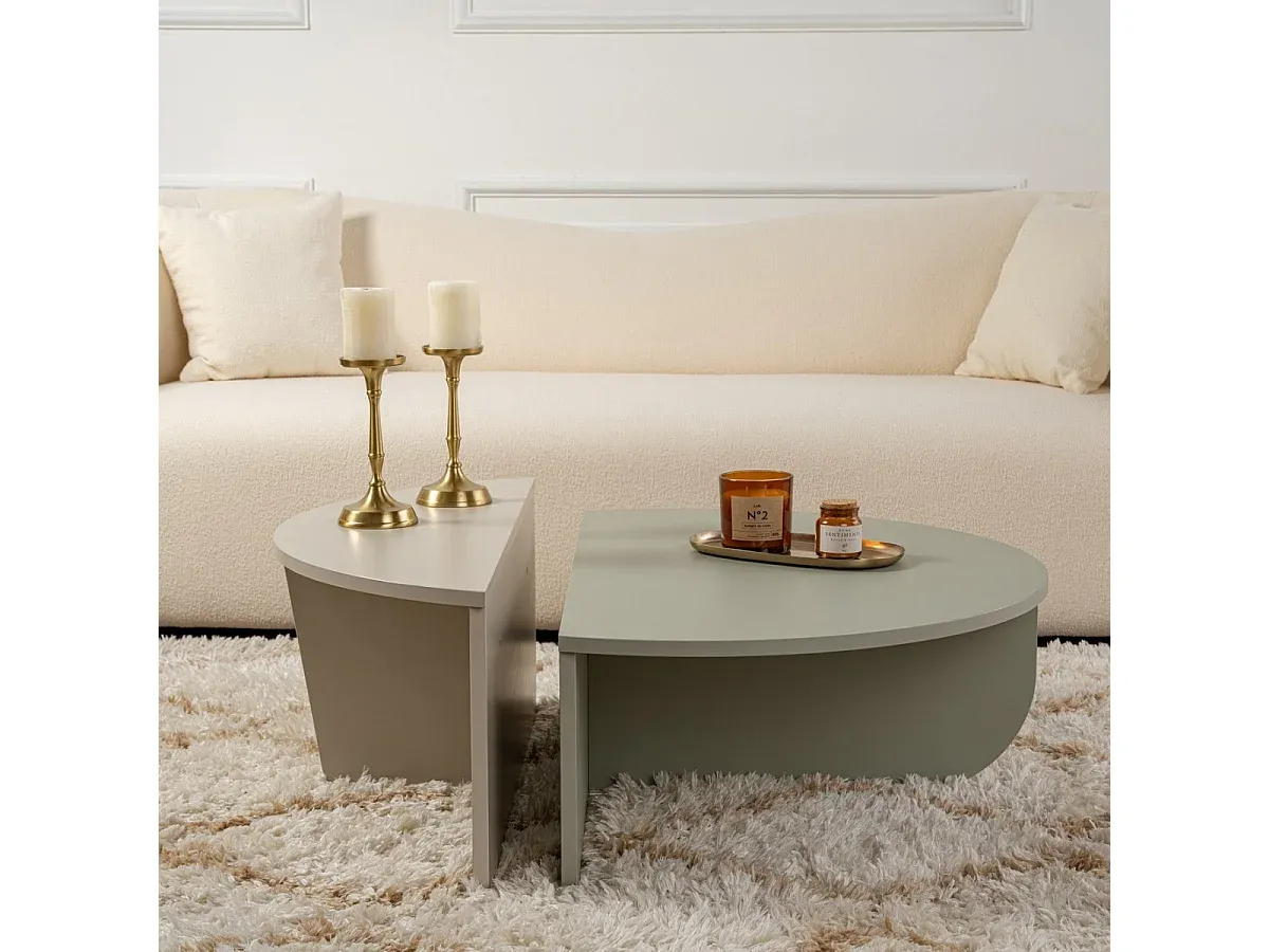 Moderner 2er-Set Couchtisch aus grauem Massivholz