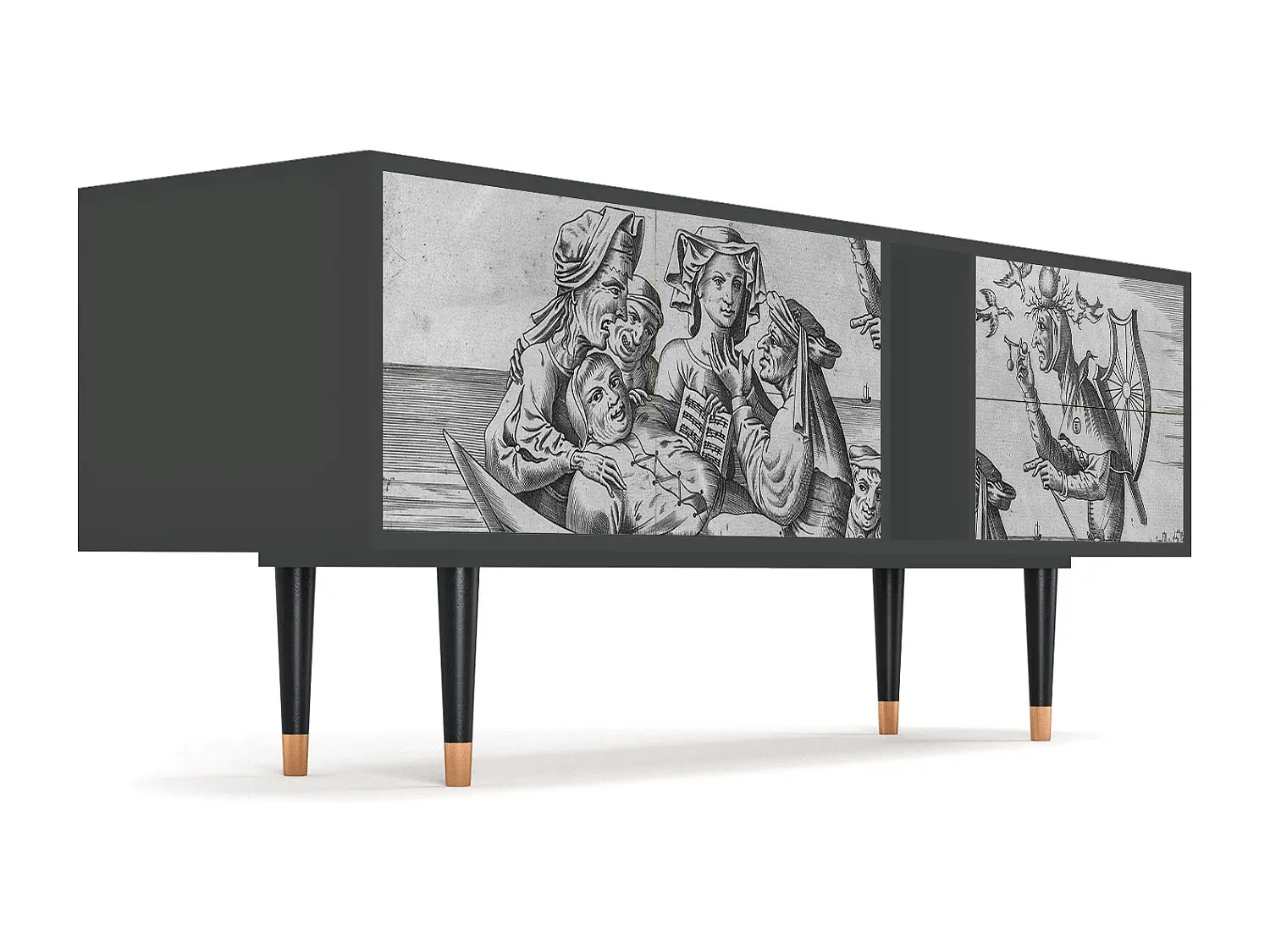 Moderner TV-Schrank mit Kabelführung und Schublade in Weiß/Schwarz