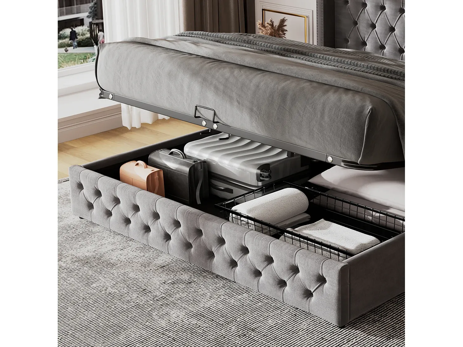 Holzbett mit Stauraum und Schräge Kopfstütze 160x200