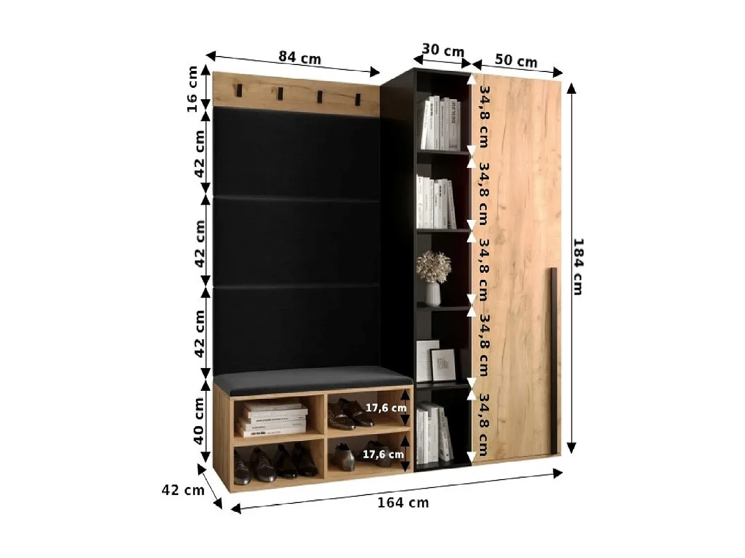Wandgarderobe in Hochglanz Grau
