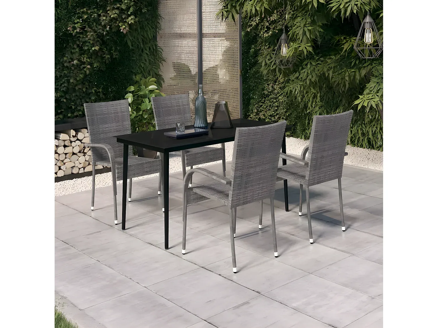 Moderner Esstisch mit passenden Stühlen für 4/6 Personen, dunkelgrau