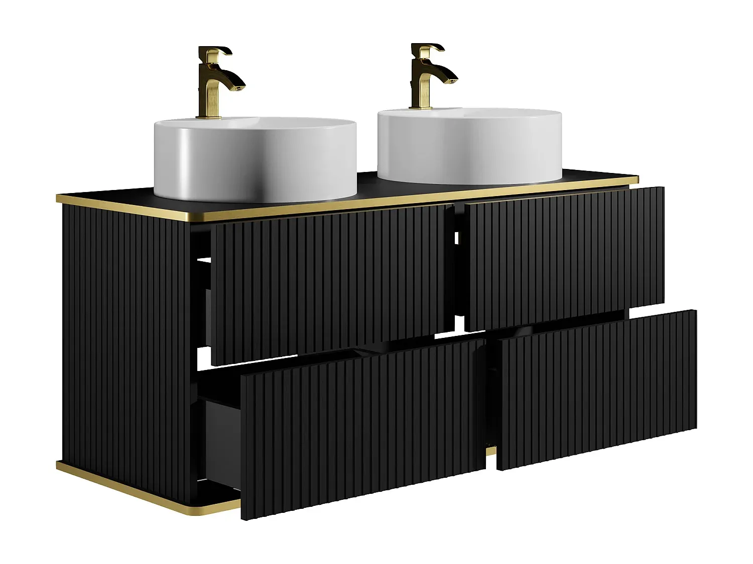 Wandwaschbecken aus Nussbaumholz und Graumarmor