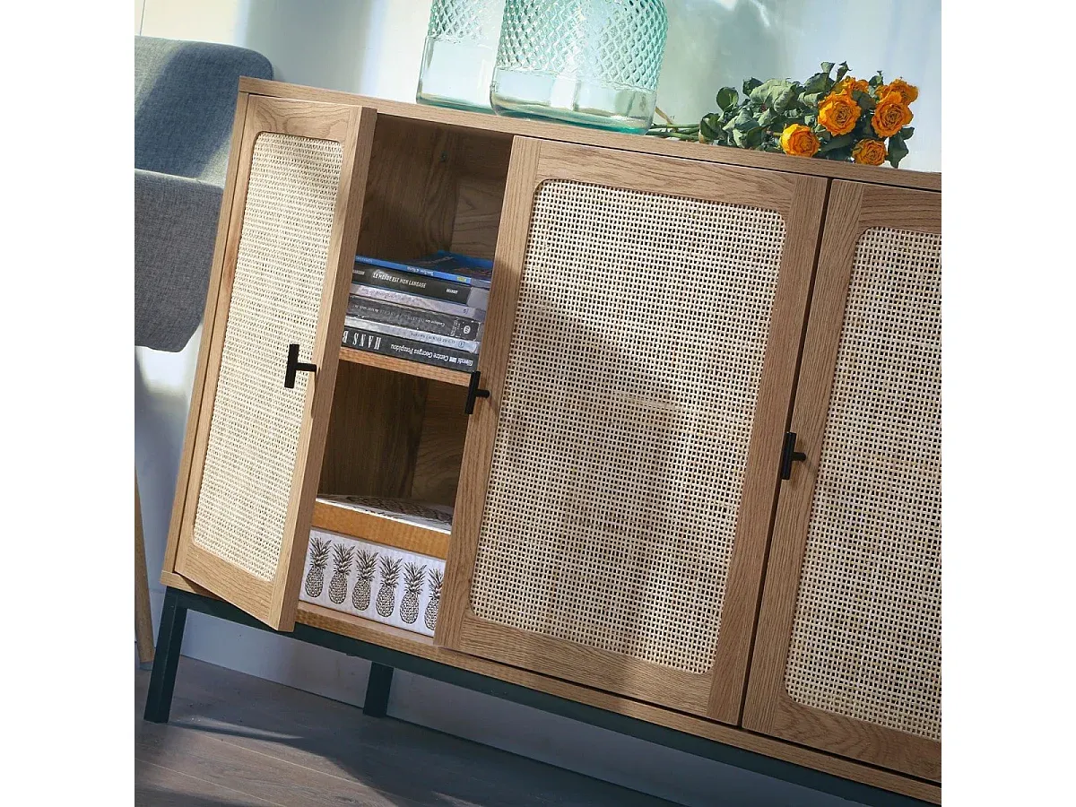 Moderne Kommode in Beton- und Schwarz-Hochglanzoptik