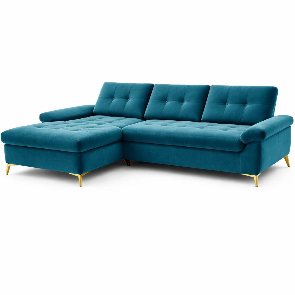 Modernes Ecksofa mit Schlaffunktion L-Form 3-Sitzer mit Ottomane und Armlehnenfunktion 300 x 172 x 80 cm Blaugruen-vorqira