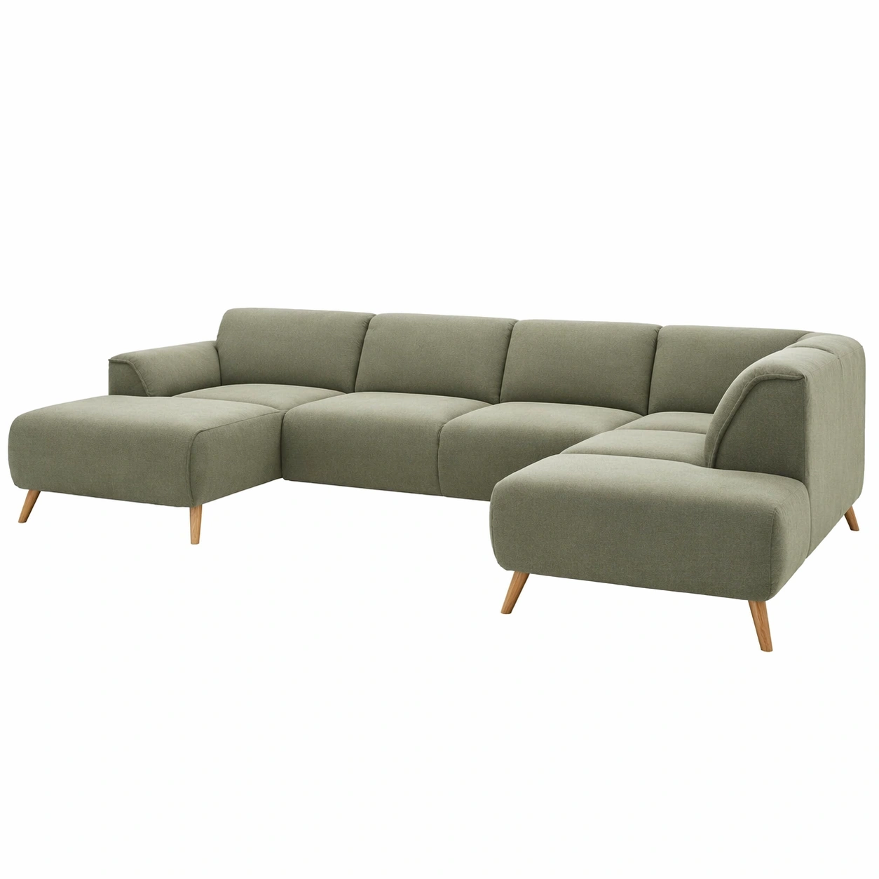 U Form Sofa mit Ottomane links, skandinavisches Design, gepolstert, Holzbeine, gross 333 x 191 x 81 cm, grau-vorqira