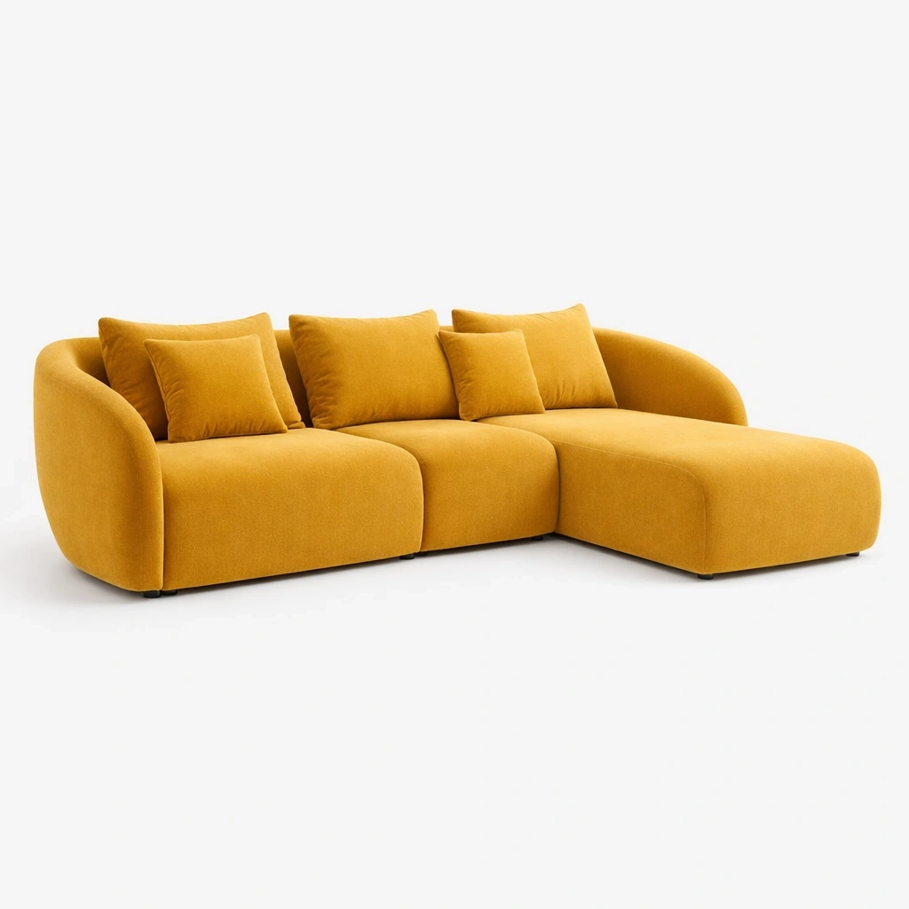 Panorama Ecksofa mit Schlaffunktion und Stauraum Cord Stoff Senfgelb Modernes Design-vorqira