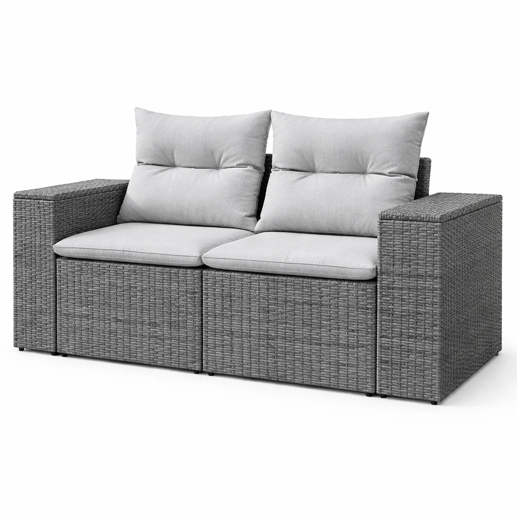 Modernes Polyrattan Garten Sofa 2 Sitzer mit Kissen Outdoor Lounge Sitzbank-vorqira