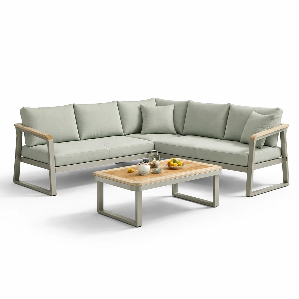 Garten Ecksofa Set mit Tisch Aluminium Rahmen Wetterfest 4 bis 6 Personen Modernes Design-vorqira