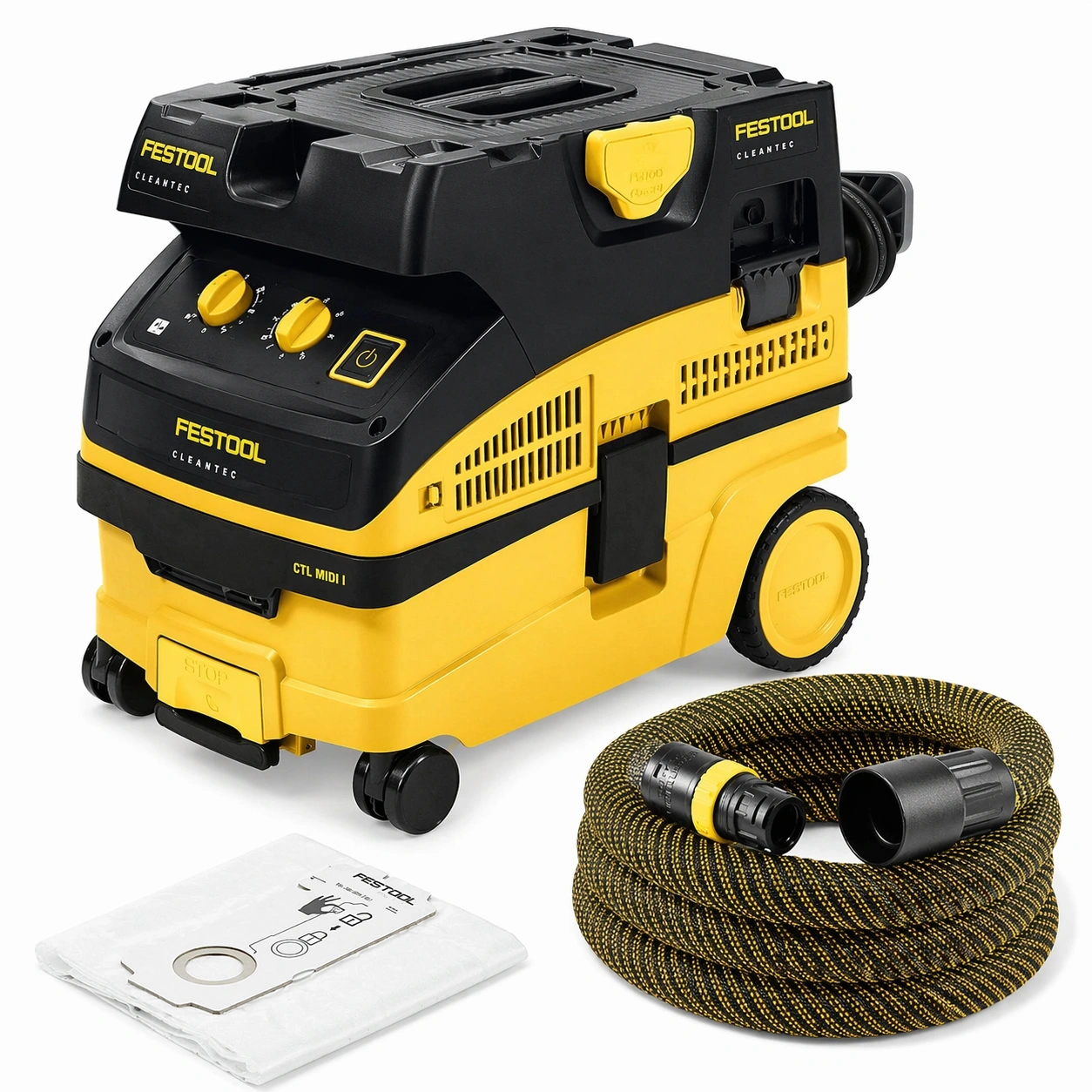 Industriesauger Nass Trocken mit Schlauch Set und Beutel CTL MIDI I 578309 Schwarz Gelb-vorqira