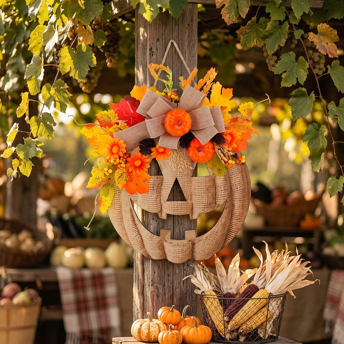 🎃 Remote Controlled LED Pumpkin Wreath | Farmhouse Fall Porch Decor ⭐672 Reviews | 60% Off Limited Time
